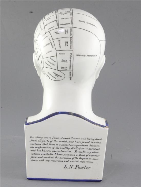 An L. N. Fowler pottery phrenology head, late 19th century, height 30.5cm